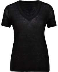 120% Lino - T-Shirt Met V-Hals - Lyst