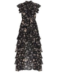 knee length dresses for ladies Rent Nobody's Child Blue Watercolour Floral Zora Midi Dress