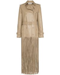 Valentino Fringed Hem Leather Trench Coat - Natural