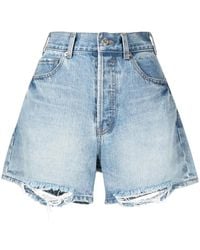 we11done - Light-Wash Ripped Denim-Shorts - Lyst
