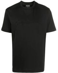 Giorgio Armani - T-Shirt Mit Logo-Stickerei - Lyst