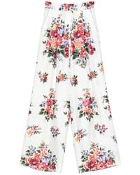 Dolce & Gabbana - Flower Print Silk Trousers - Lyst