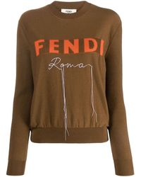 Fendi - Logo-embroidered Fine-knit Jumper - Lyst