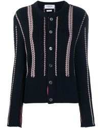Thom Browne - Rwb-cable Knitted Crew Neck Cardigan - Lyst