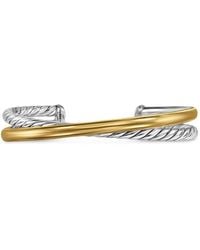 David Yurman - 14Kt And Sterling Crossover Two Row Cuff Bracelet (11Mm) - Lyst