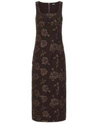 ROTATE BIRGER CHRISTENSEN - Floral Jacquard Sleeveless Midi Dress With Square Neckline - Lyst