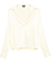 Tom Ford - Cream V-Neck Silk Top - Lyst