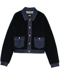 Maje - Denim-Trim Shearling Jacket - Lyst
