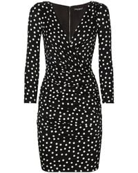 Dolce & Gabbana - Gedrapeede Midi-Jurk Met Stippen - Lyst