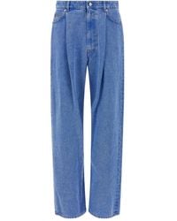 Marni - Wide-Leg Pleat Jeans With Contrast Stitching And Suede Logo - Lyst