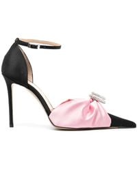 Mach & Mach - Pumps Double Heart in raso con cristalli - Lyst