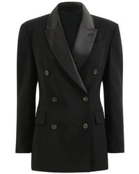 Brunello Cucinelli - Viscose And Virgin Wool Tuxedo Jacket With Monili - Lyst