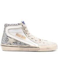 Golden Goose - Women's Slide Glitter, Mesh And Suede High-top Trainers - Lyst
