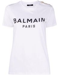 Balmain - Camiseta con logo y detalle de botones - Lyst