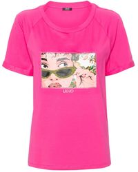 Liu Jo - T-shirt Verfraaid Met Stras - Lyst