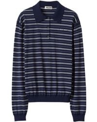 Miu Miu - Gestreiftes Poloshirt Mit Logo-Print - Lyst