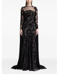 Gemy Maalouf - Floral-Embroidery Cape Dress - Lyst