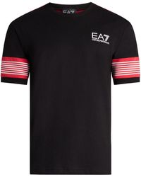 EA7 - Gestreiftes T-Shirt mit Logo-Print - Lyst