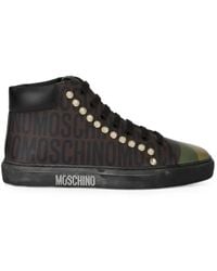 Moschino - Logo-Print Crystal-Embellished Sneakers - Lyst