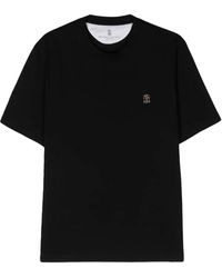 Brunello Cucinelli - Katoenen T-Shirt Met Geborduurd Logo - Lyst