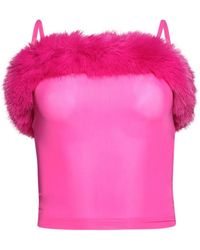 Balenciaga - Faux-Fur-Trim Spaghetti-Strap Top - Lyst