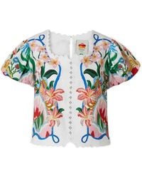 FARM Rio - Floral-Print Puff-Sleeve Blouse - Lyst