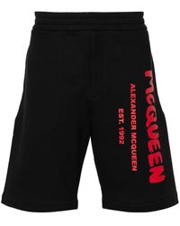 McQueen - Logo-Print Cotton Shorts - Lyst