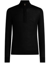 Etro - Wool And Silk Sweater With Zip And Pegaso Embroidery - Lyst