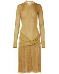 Ferragamo - Fringe-detailing Cotton-blend Dress - Lyst