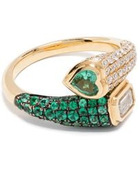 SHAY - 18Kt Geelgouden Mixed Bypass Ring Met Diamant En Smaragd - Lyst