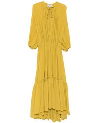 THE M.. - Maxi-Jurk Met Ruches En Gestrikte Hals - Lyst