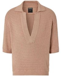 ZEGNA - V-Neck Knit Cotton Polo Shirt - Lyst