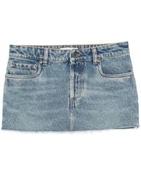 Miu Miu - Logo-Patch Frayed-Hem Mini Denim Skirt - Lyst