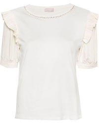Liu Jo - Rhinestone-embellished Ruffled T-shirt - Lyst
