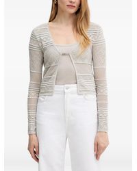 Guess - Cardigan À Plaque Logo Et Maille Pointelle - Lyst