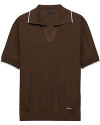Prada - Kurzärmliges Polo Aus Braunem Seidenmix - Lyst