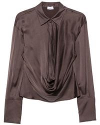 ANDAMANE - Lidia Satin-Finish Long-Sleeve Blouse - Lyst