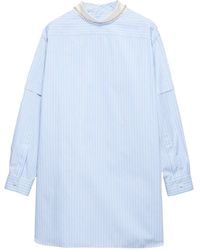 Prada - Gestreepte Blouse Met Geborduurde Kraag - Lyst