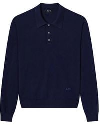 A.P.C. - Logo-Embroidered Long-Sleeve Polo Shirt - Lyst