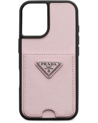 Prada Saffiano Leather Iphone 15 Case in Pink | Lyst Canada