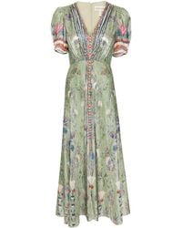 Saloni - 'Lea' langes Kleid in gedruckter Seide - Lyst