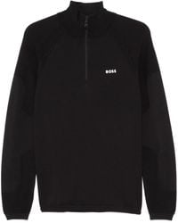 BOSS - Half-Zip Ribbed Logo Sweater - Lyst