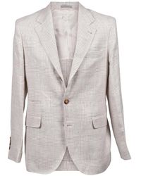 Brunello Cucinelli - Geruit Pak Van Linnenblend - Lyst