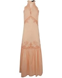 Twinset - Abito Lungo Con Scollo All'Americana E Inserti - Lyst