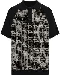 Balmain - Monogram-Pattern Raglan-Sleeve Polo Shirt - Lyst