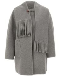 Elena Miro - Fringed-Scarf Toggle-Fastening Coat - Lyst
