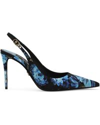 Dolce & Gabbana - Floral-Print Charmeuse Slingback Pumps - Lyst