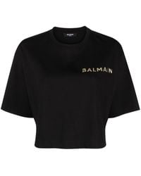 Balmain - Katoenen T-shirt Met Logopatch - Lyst