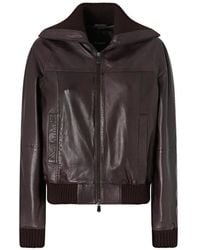Pinko - Bluma Leather Bomber Jacket With Fold-Down Collar - Lyst