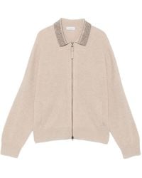 Brunello Cucinelli - Collar-Embellished Zip-Up Cardigan - Lyst